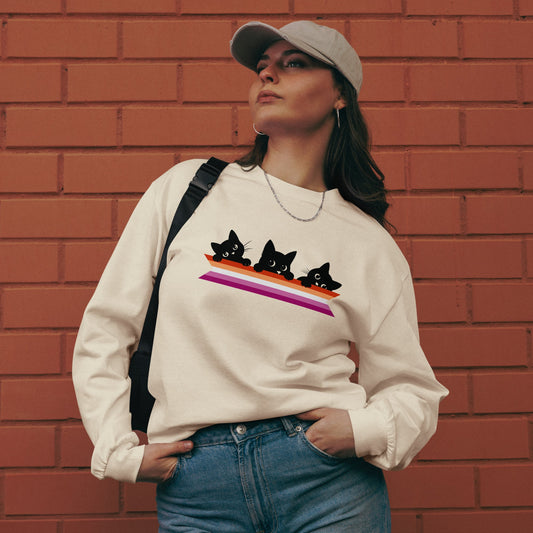 Cute Cats Holding Lesbian Flag | Premium heavyweight long sleeve shirt - The Sapphic Company