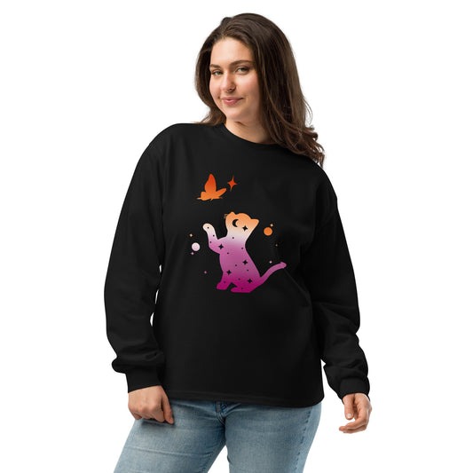 Subtle Lesbian Flag | Cat with Butterfly | Premium heavyweight long sleeve shirt - The Sapphic Company