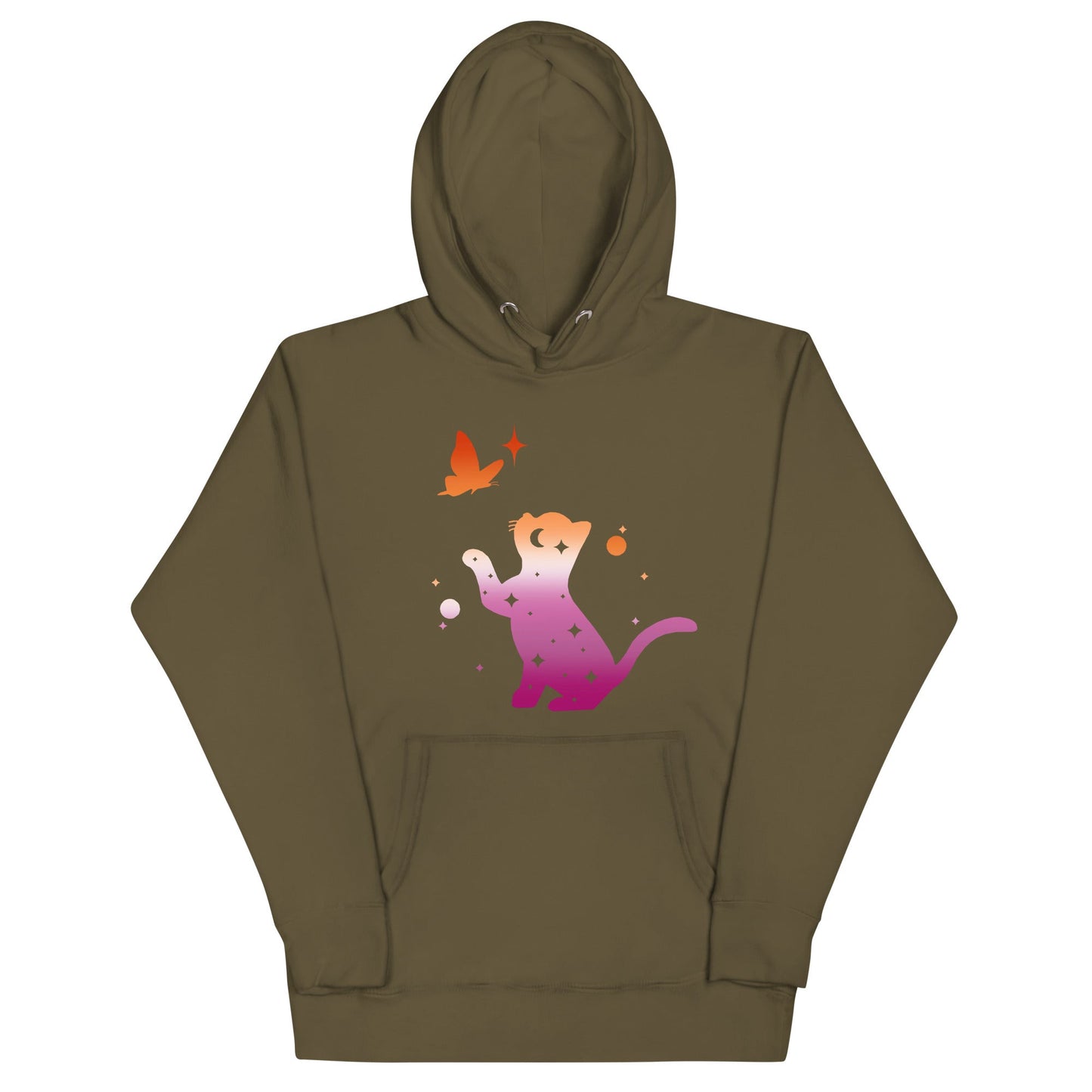 Subtle Lesbian Flag | Cat with Butterfly | Premium Hoodie - The Sapphic Company