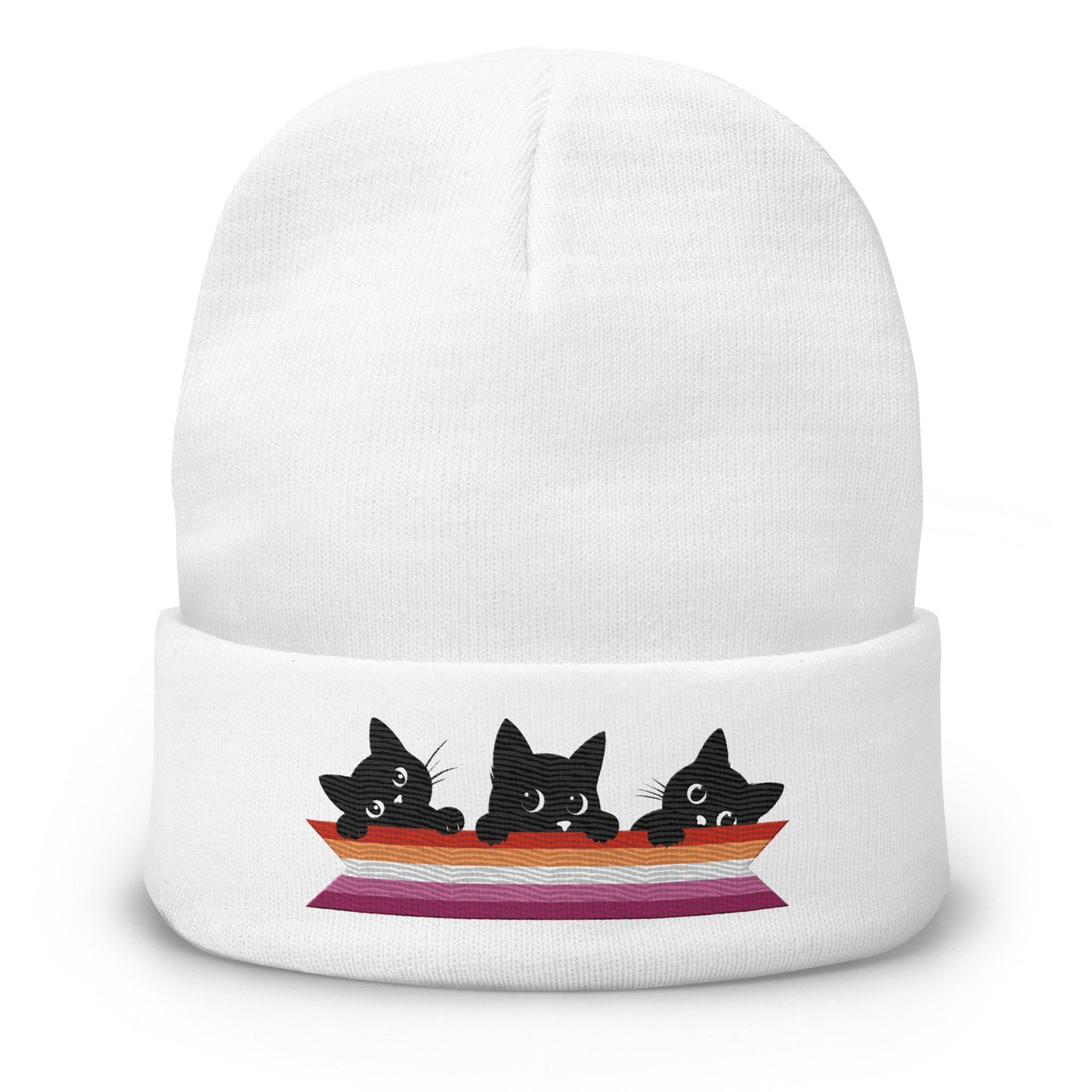 Cute Cats Holding Lesbian Flag | Embroidered Beanie - The Sapphic Company