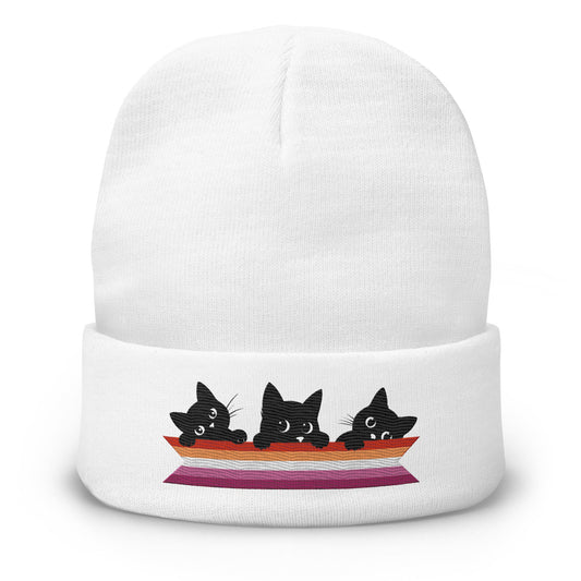 Cute Cats Holding Lesbian Flag | Embroidered Beanie - The Sapphic Company