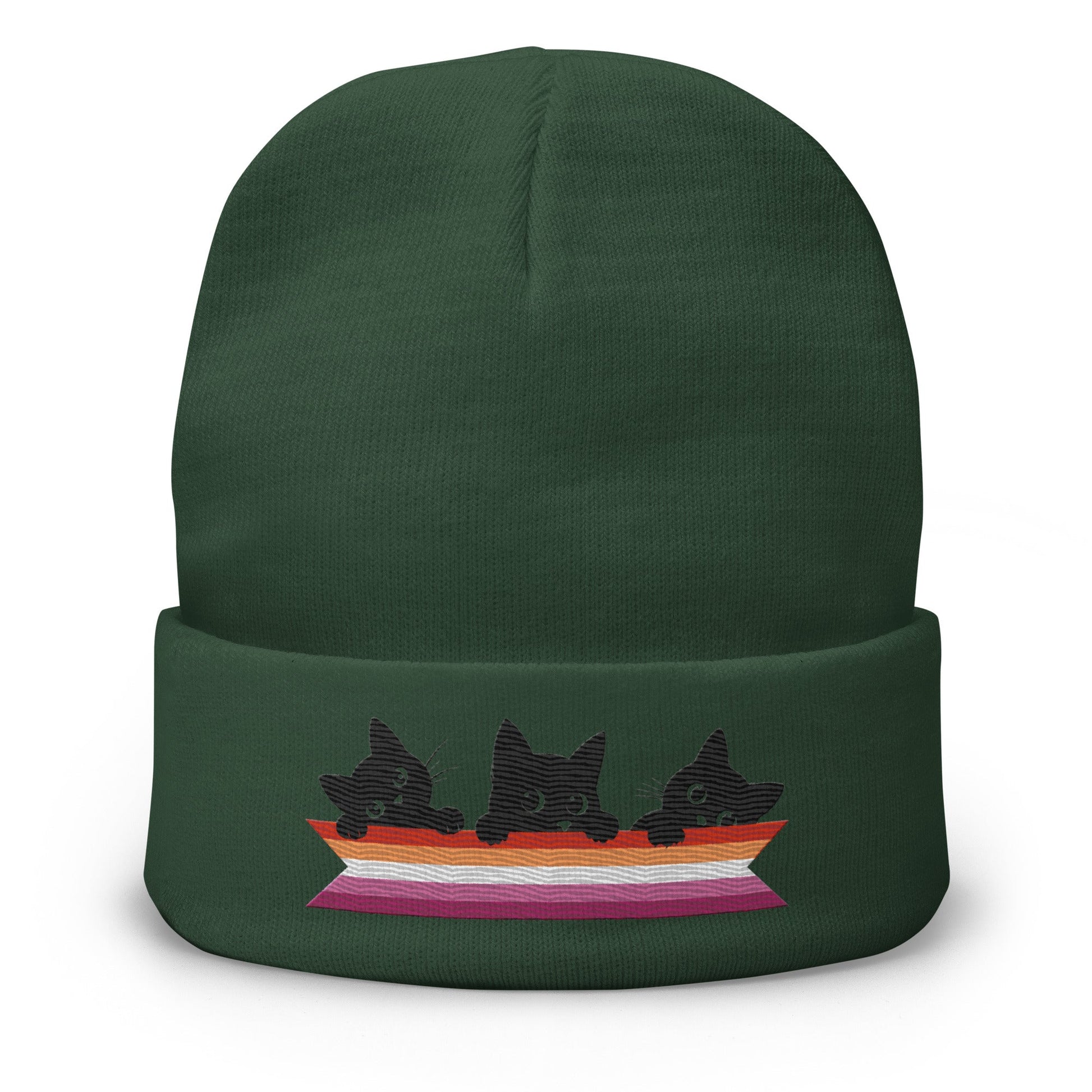 Cute Cats Holding Lesbian Flag | Embroidered Beanie - The Sapphic Company