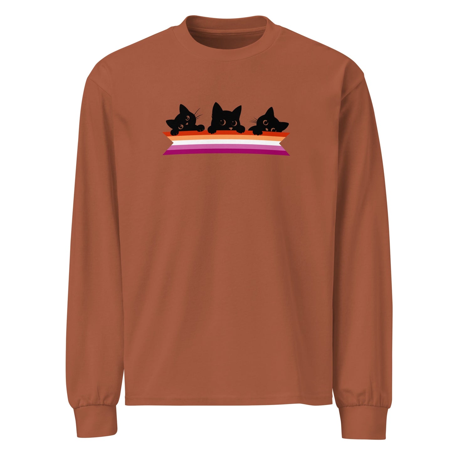 Cute Cats Holding Lesbian Flag | Premium heavyweight long sleeve shirt - The Sapphic Company