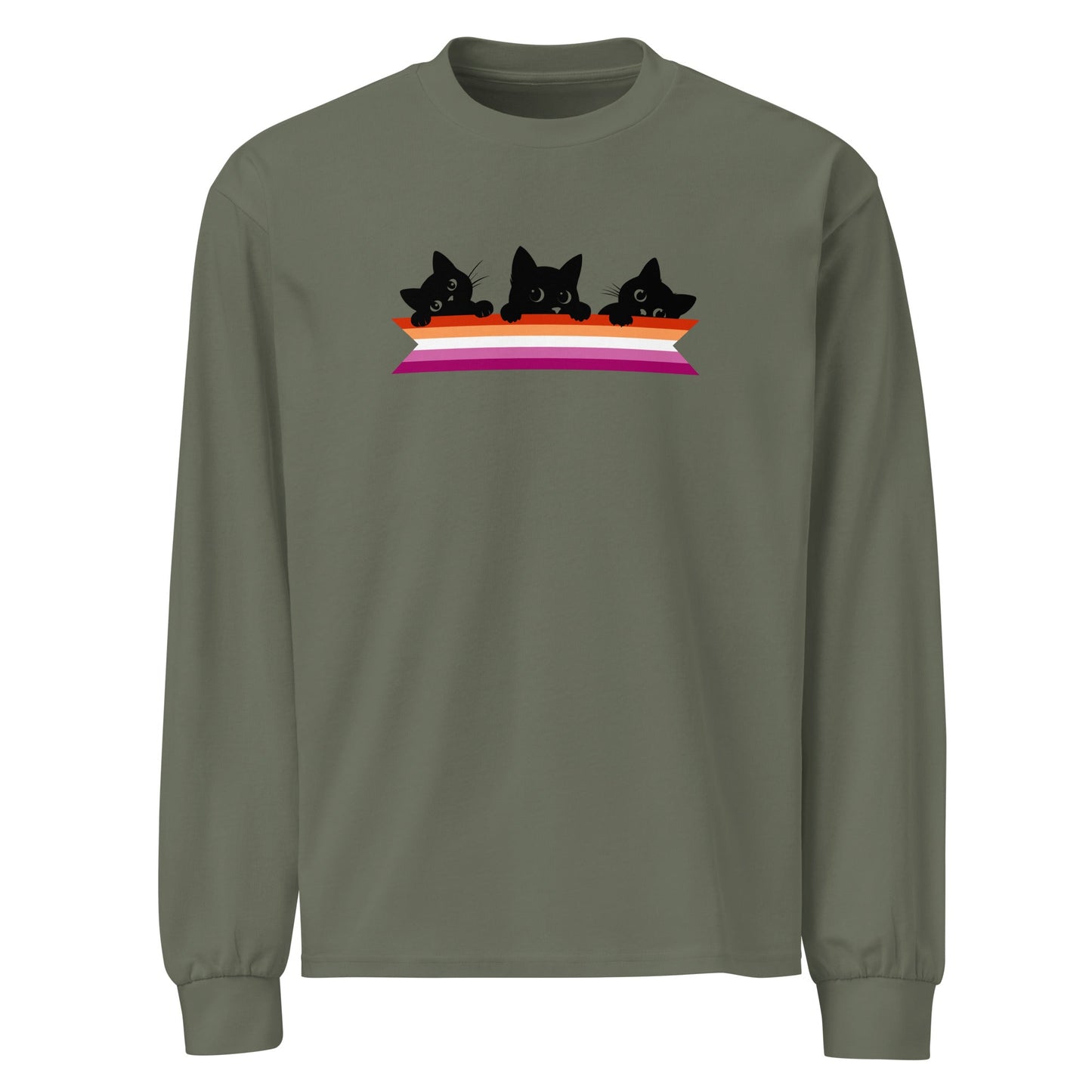 Cute Cats Holding Lesbian Flag | Premium heavyweight long sleeve shirt - The Sapphic Company