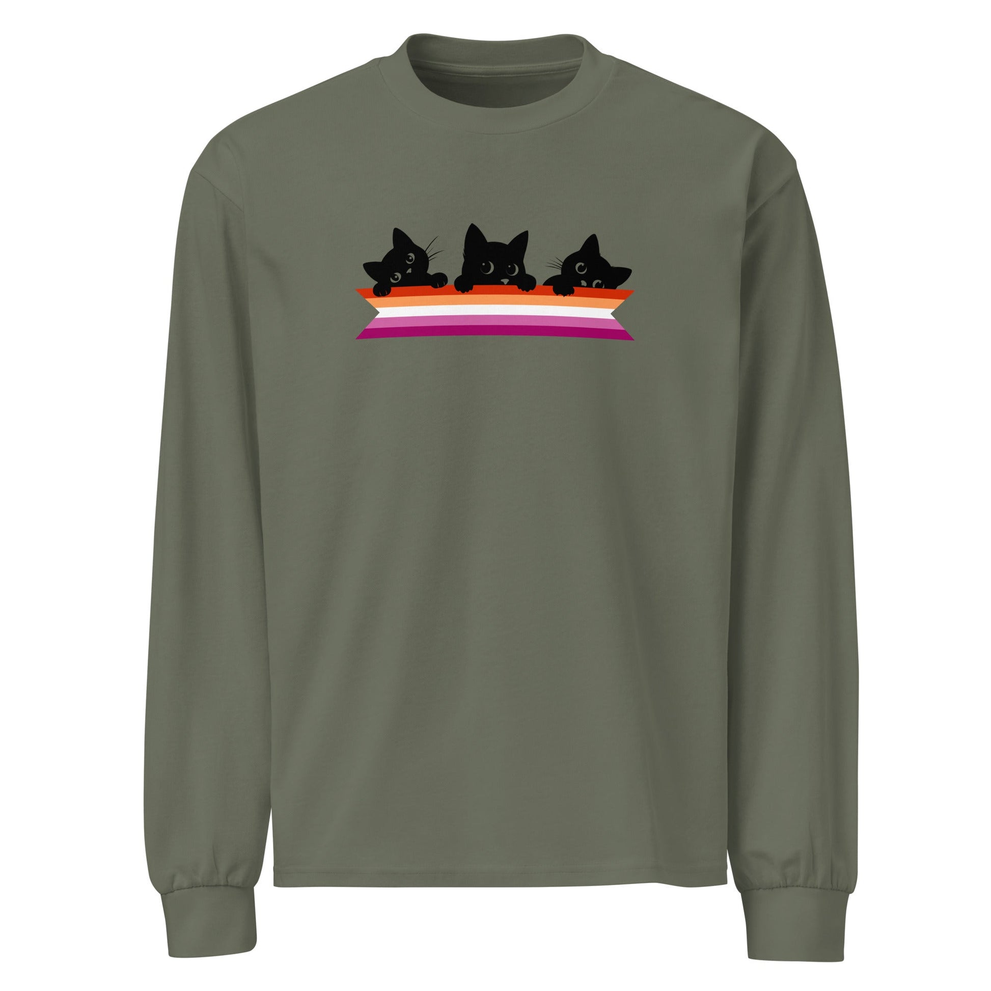 Cute Cats Holding Lesbian Flag | Premium heavyweight long sleeve shirt - The Sapphic Company