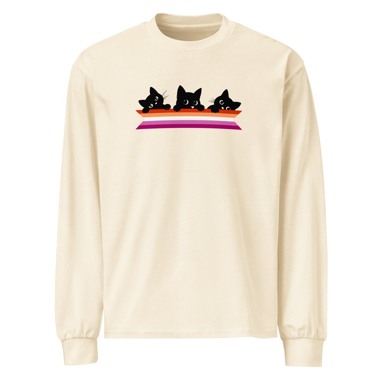 Cute Cats Holding Lesbian Flag | Premium heavyweight long sleeve shirt - The Sapphic Company
