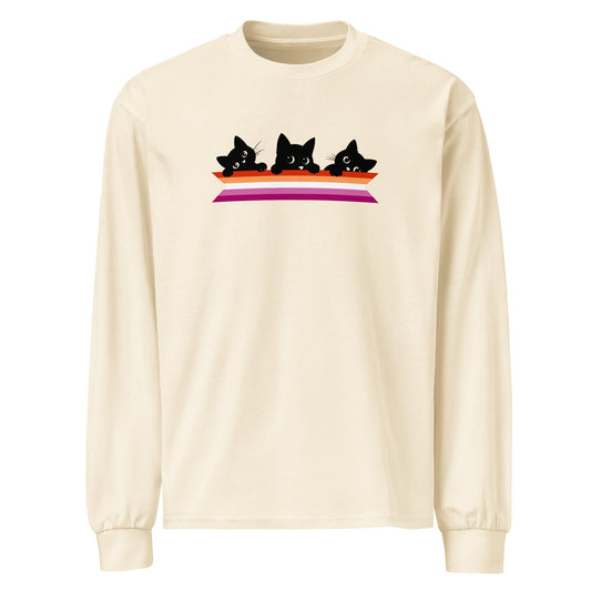 Cute Cats Holding Lesbian Flag | Premium heavyweight long sleeve shirt - The Sapphic Company