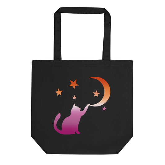 Subtle Lesbian Flag | Cat Touching the Moon | Eco Tote Bag - The Sapphic Company