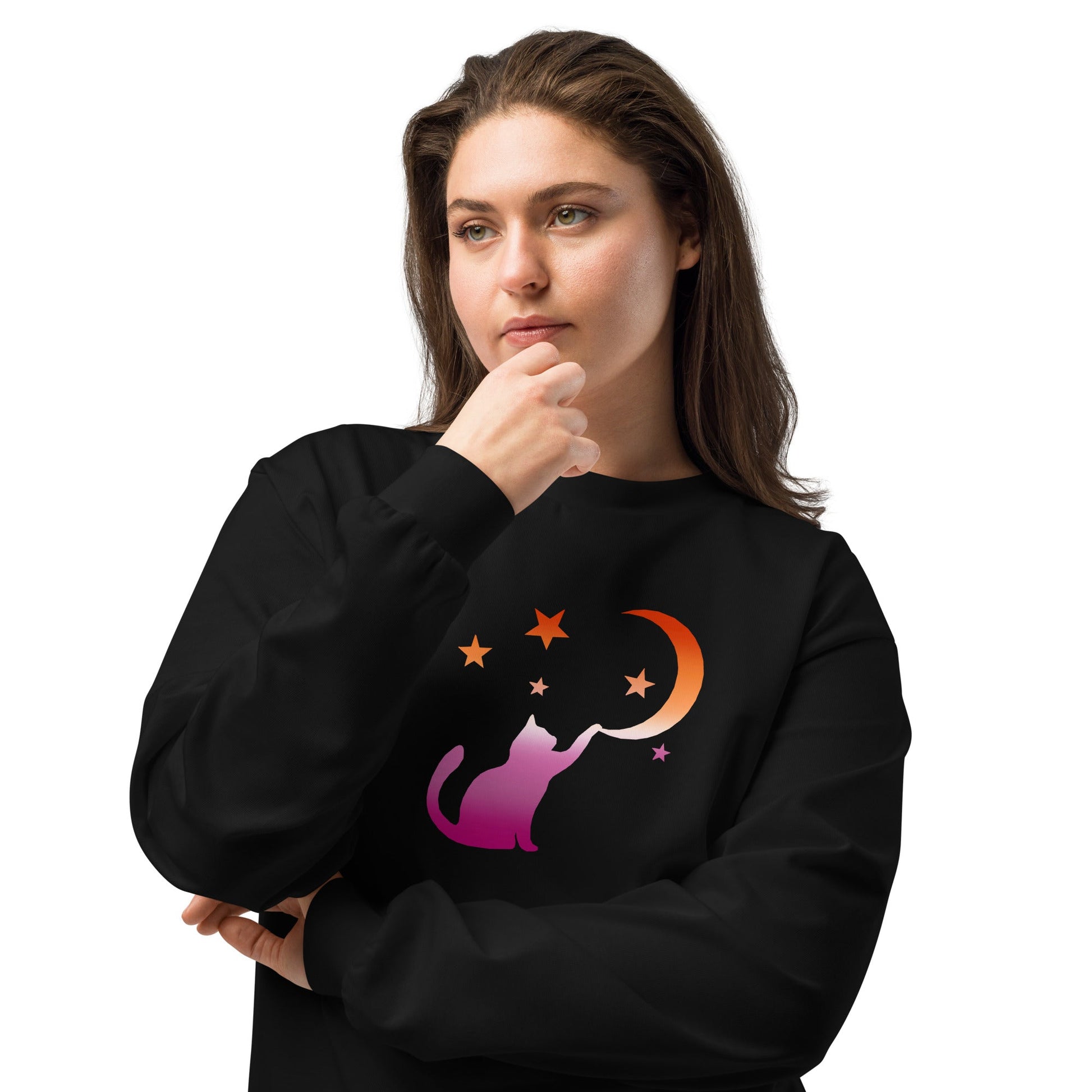 Subtle Lesbian Flag | Cat Touching the Moon | Premium heavyweight long sleeve shirt - The Sapphic Company