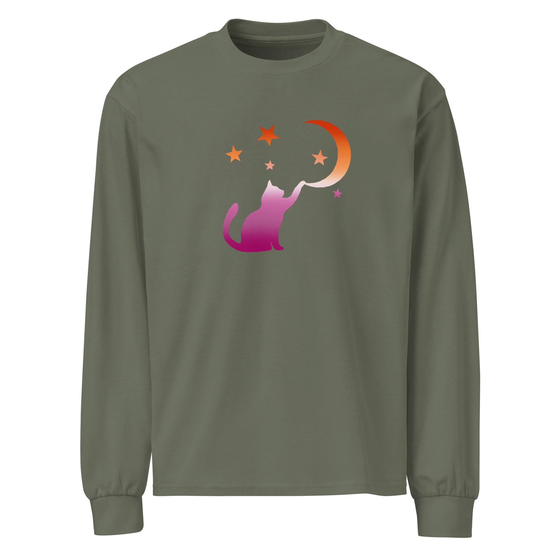 Subtle Lesbian Flag | Cat Touching the Moon | Premium heavyweight long sleeve shirt - The Sapphic Company