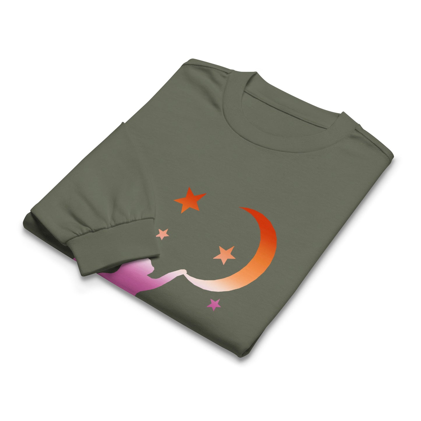 Subtle Lesbian Flag | Cat Touching the Moon | Premium heavyweight long sleeve shirt - The Sapphic Company