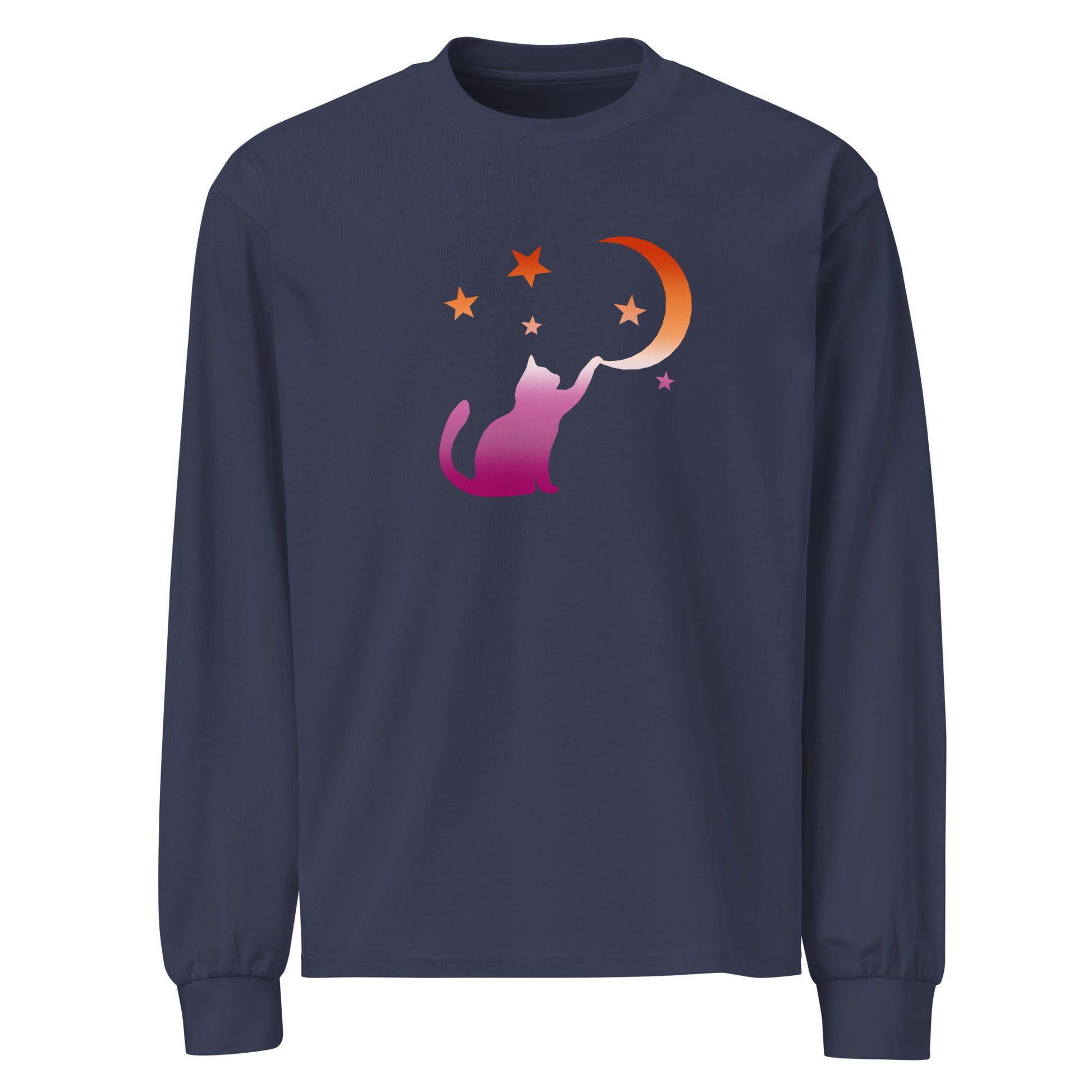 Subtle Lesbian Flag | Cat Touching the Moon | Premium heavyweight long sleeve shirt - The Sapphic Company
