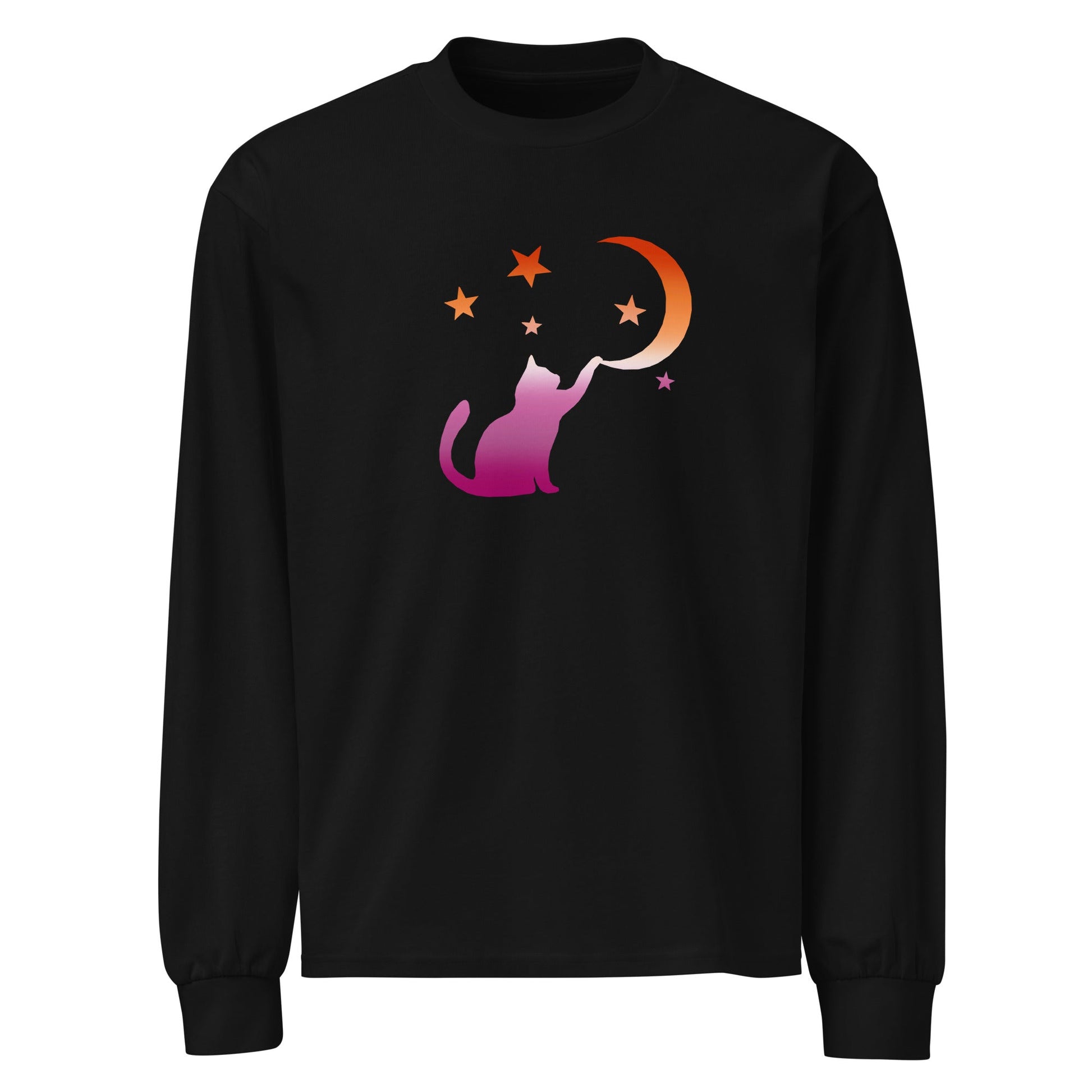 Subtle Lesbian Flag | Cat Touching the Moon | Premium heavyweight long sleeve shirt - The Sapphic Company