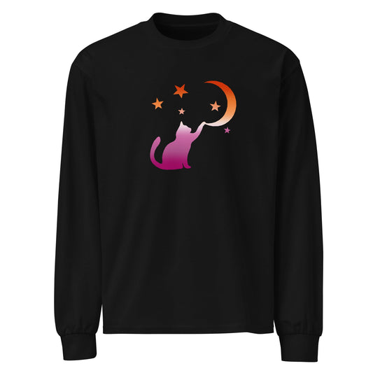 Subtle Lesbian Flag | Cat Touching the Moon | Premium heavyweight long sleeve shirt - The Sapphic Company
