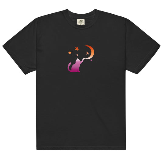 Subtle Lesbian Flag | Cat Touching the Moon | T-shirt - The Sapphic Company