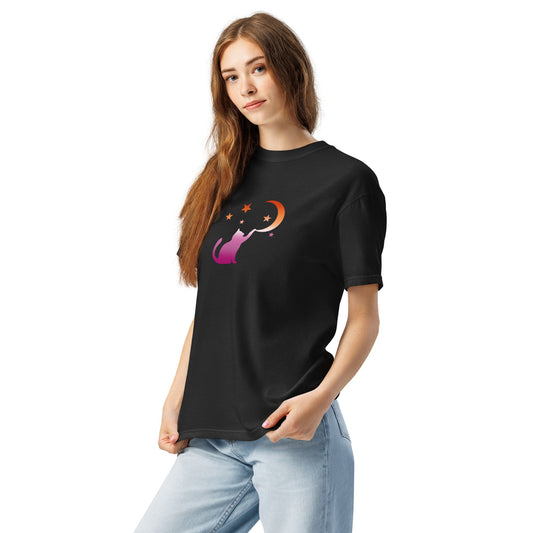 Subtle Lesbian Flag | Cat Touching the Moon | T-shirt - The Sapphic Company