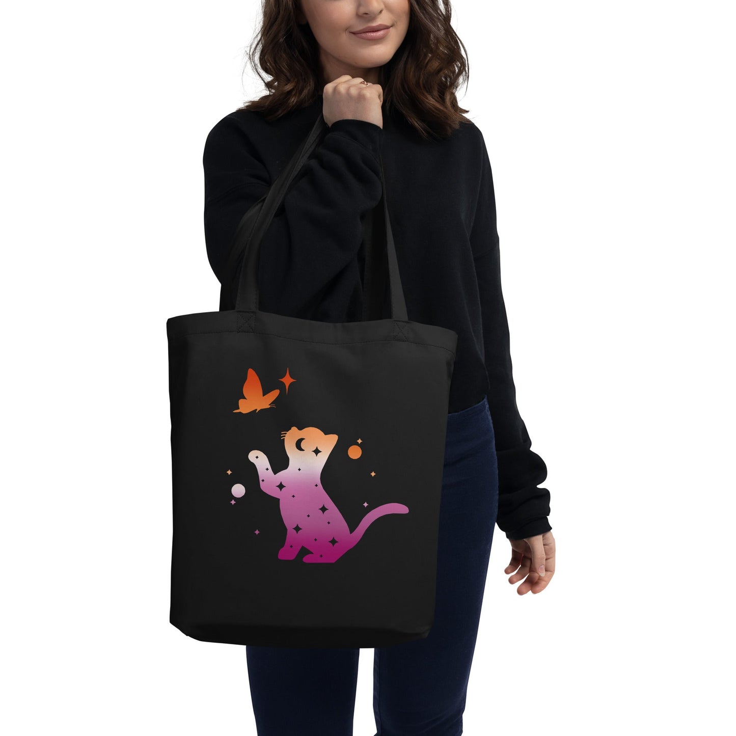 Subtle Lesbian Flag | Cat with Butterfly | Eco Tote Bag - The Sapphic Company