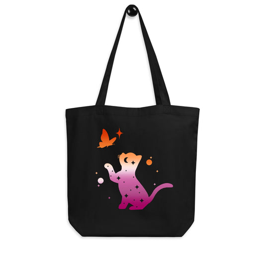 Subtle Lesbian Flag | Cat with Butterfly | Eco Tote Bag - The Sapphic Company