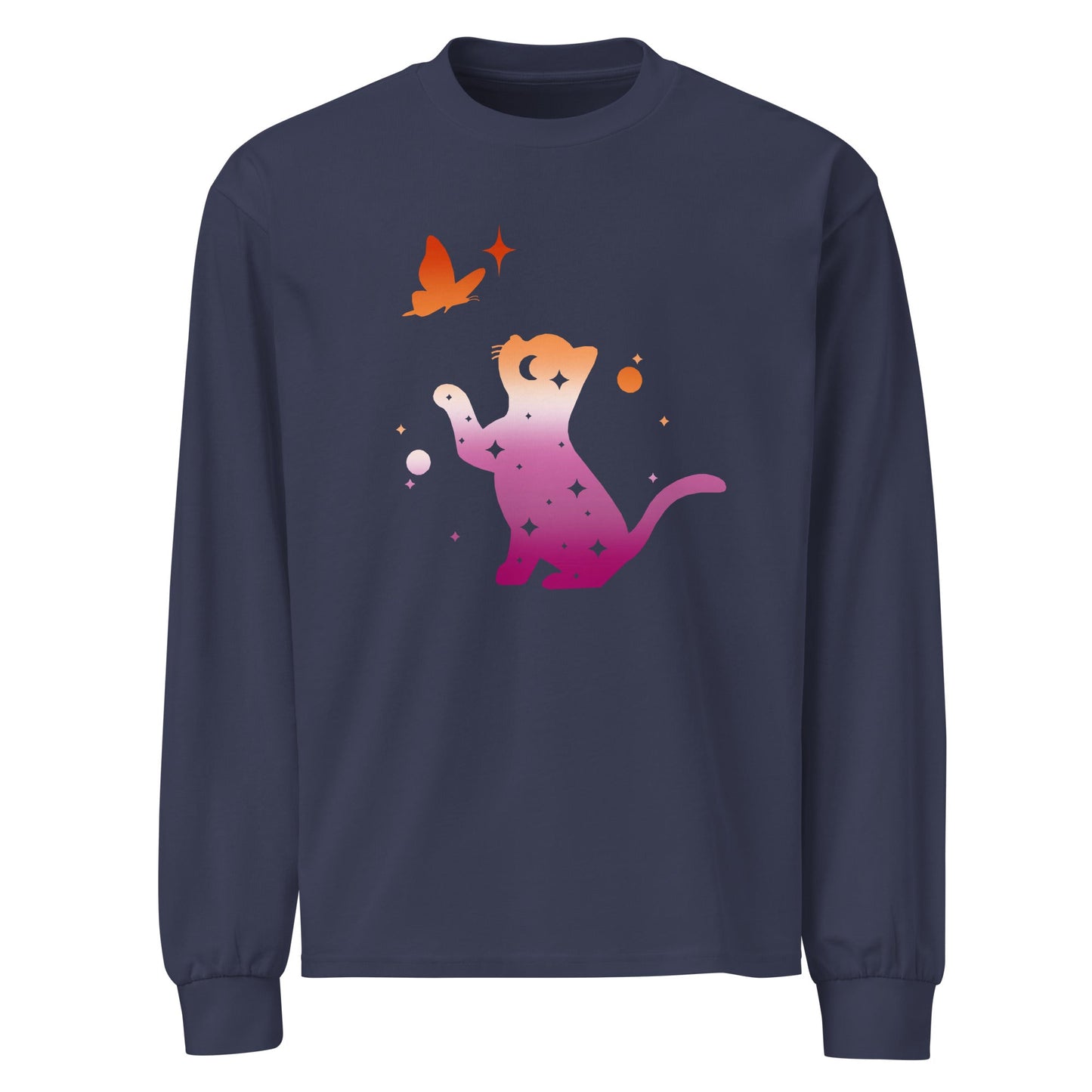 Subtle Lesbian Flag | Cat with Butterfly | Premium heavyweight long sleeve shirt - The Sapphic Company