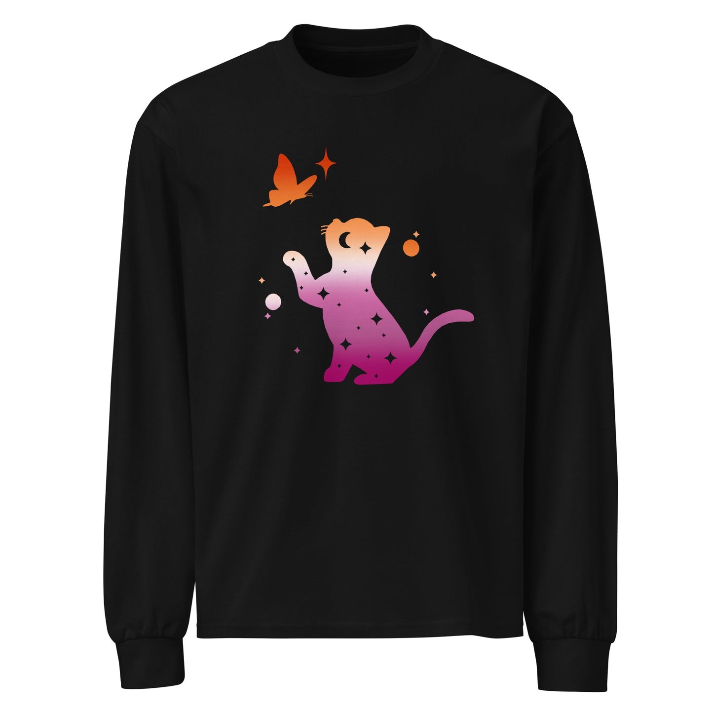Subtle Lesbian Flag | Cat with Butterfly | Premium heavyweight long sleeve shirt - The Sapphic Company