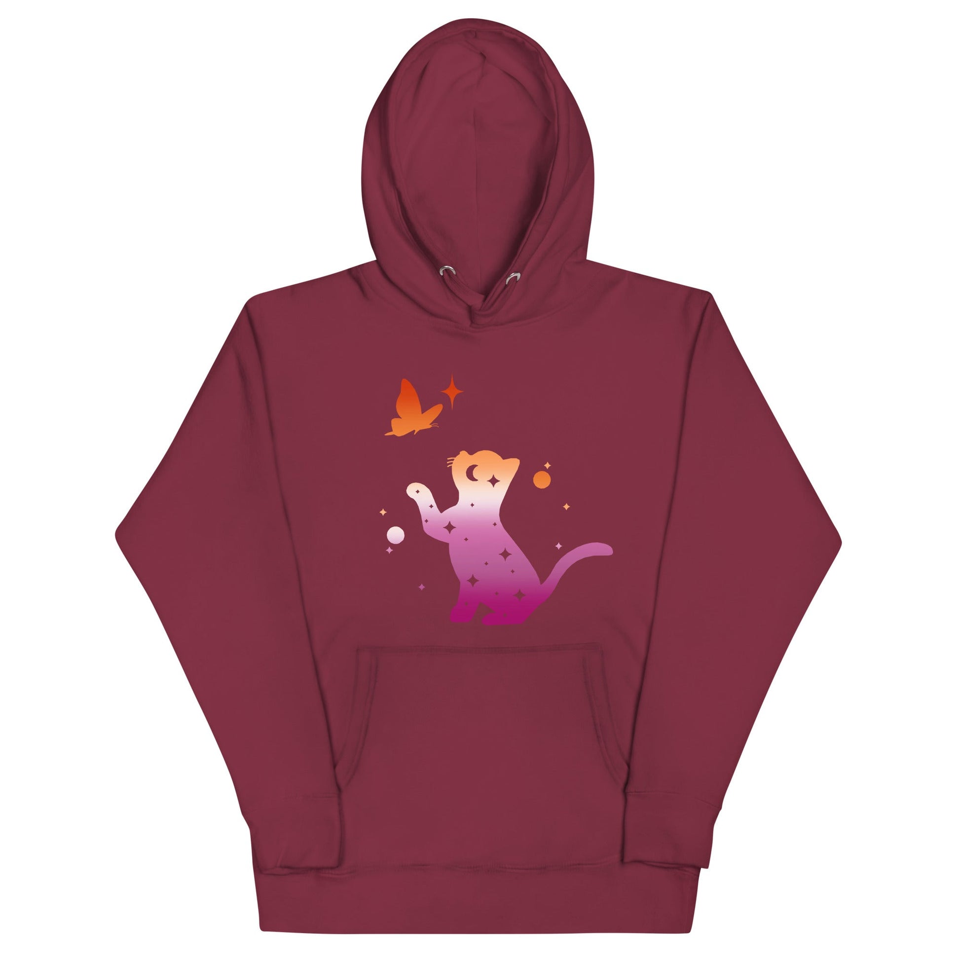 Subtle Lesbian Flag | Cat with Butterfly | Premium Hoodie - The Sapphic Company