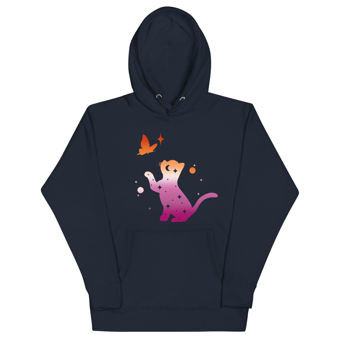 Subtle Lesbian Flag | Cat with Butterfly | Premium Hoodie - The Sapphic Company