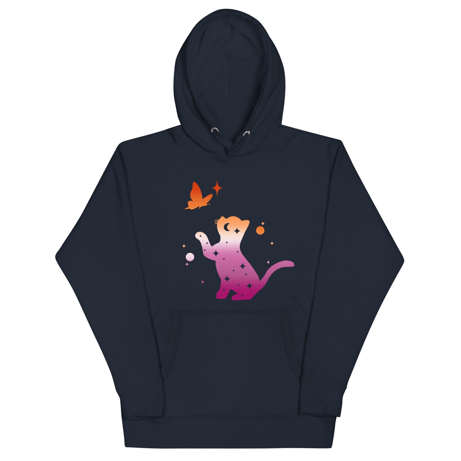 Subtle Lesbian Flag | Cat with Butterfly | Premium Hoodie - The Sapphic Company