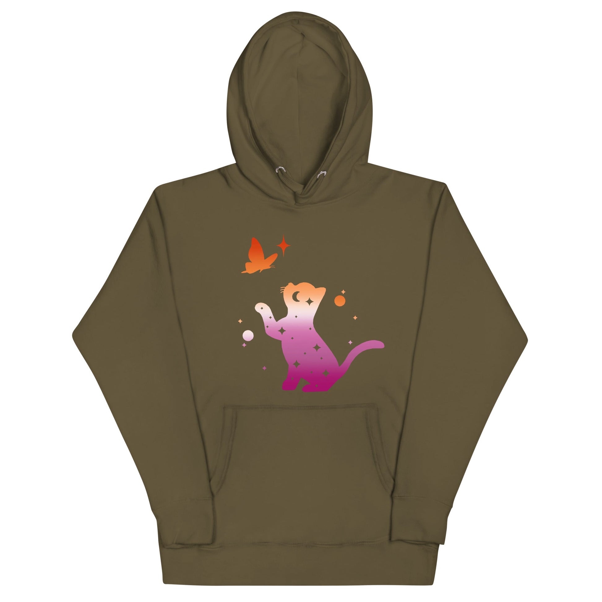 Subtle Lesbian Flag | Cat with Butterfly | Premium Hoodie - The Sapphic Company