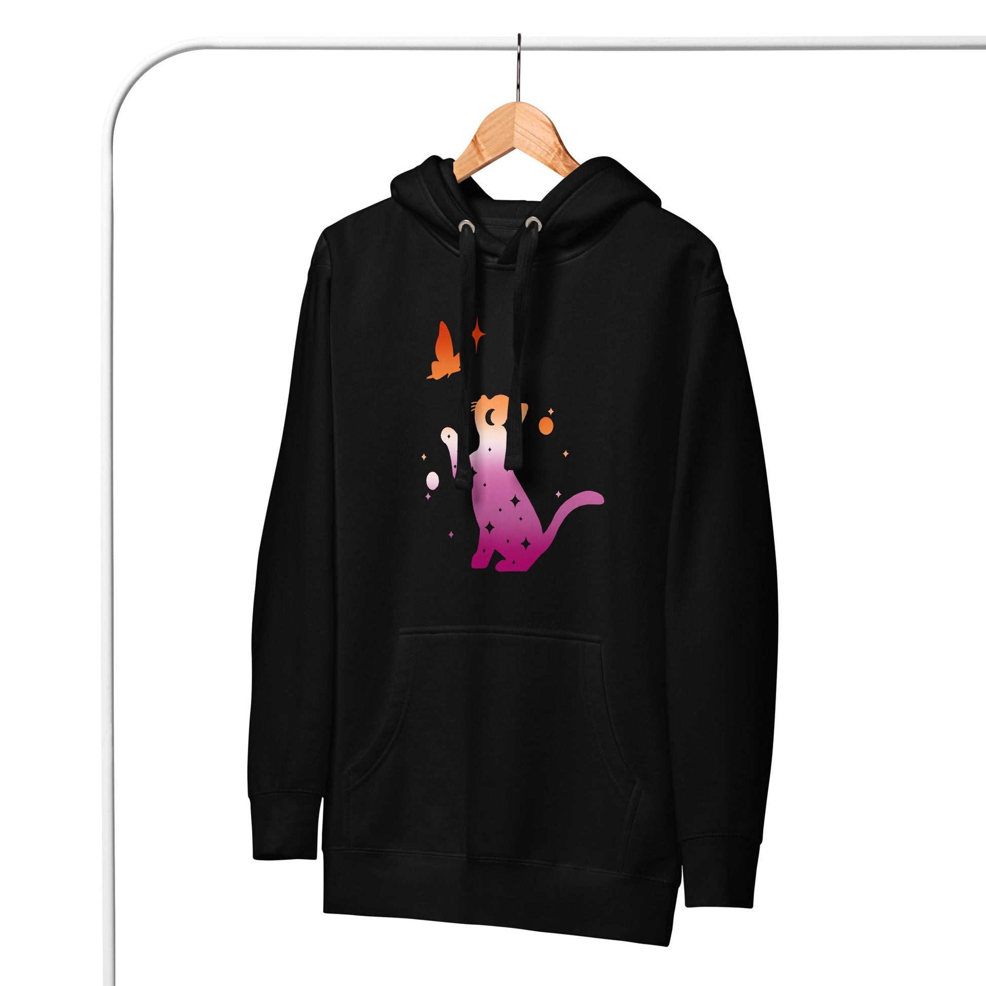Subtle Lesbian Flag | Cat with Butterfly | Premium Hoodie - The Sapphic Company