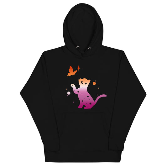 Subtle Lesbian Flag | Cat with Butterfly | Premium Hoodie - The Sapphic Company