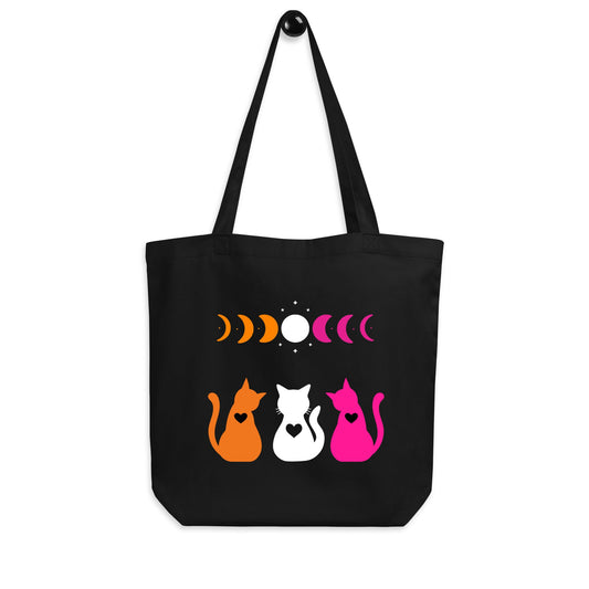 Subtle Lesbian Flag | Cats and Moon Phases | Eco Tote Bag - The Sapphic Company