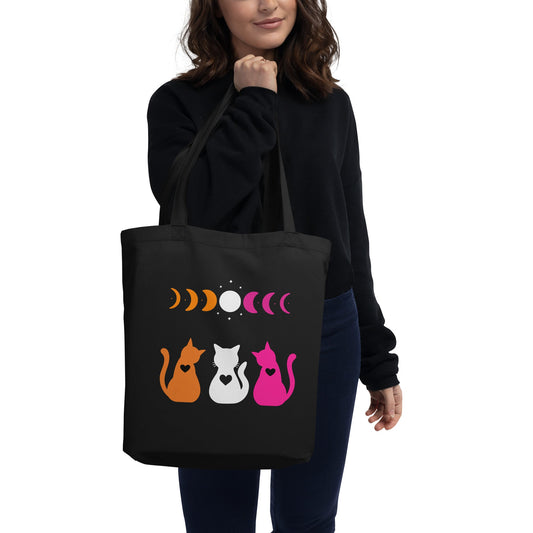 Subtle Lesbian Flag | Cats and Moon Phases | Eco Tote Bag - The Sapphic Company