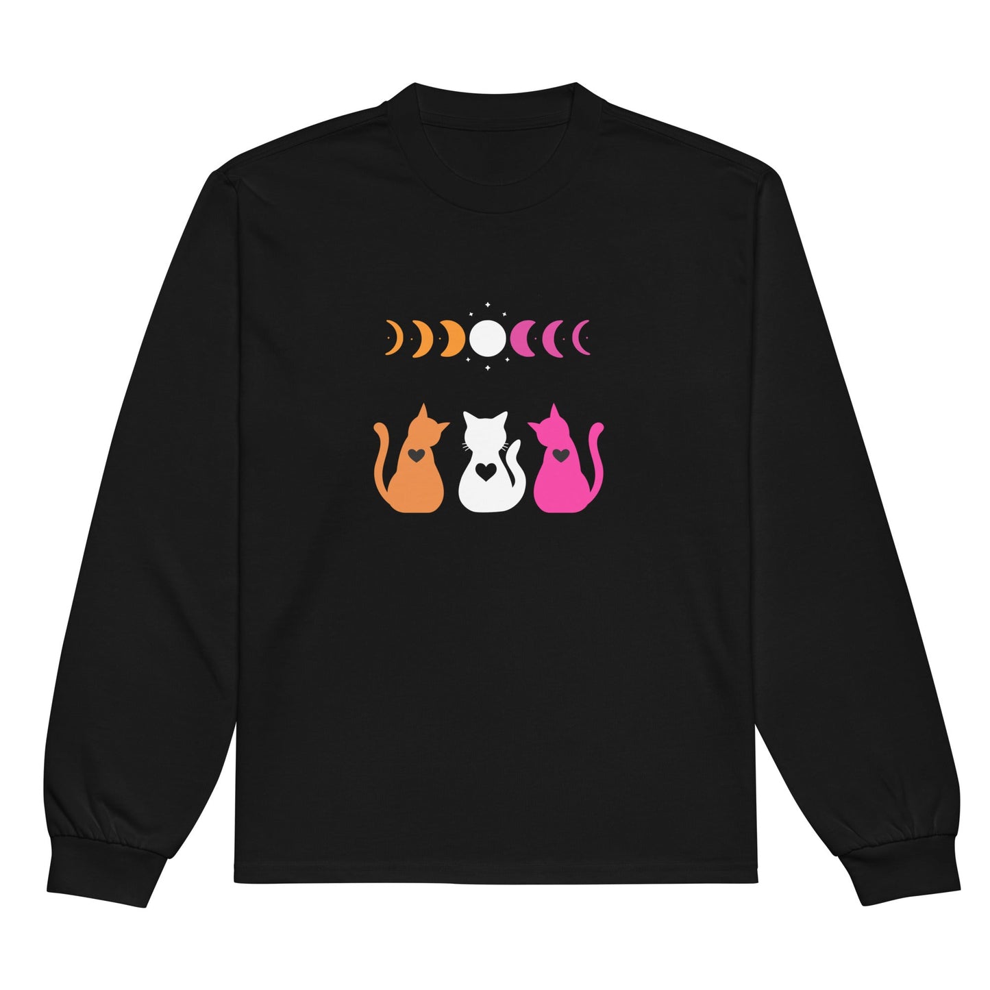 Subtle Lesbian Flag | Cats and Moon Phases | Premium heavyweight long sleeve shirt - The Sapphic Company