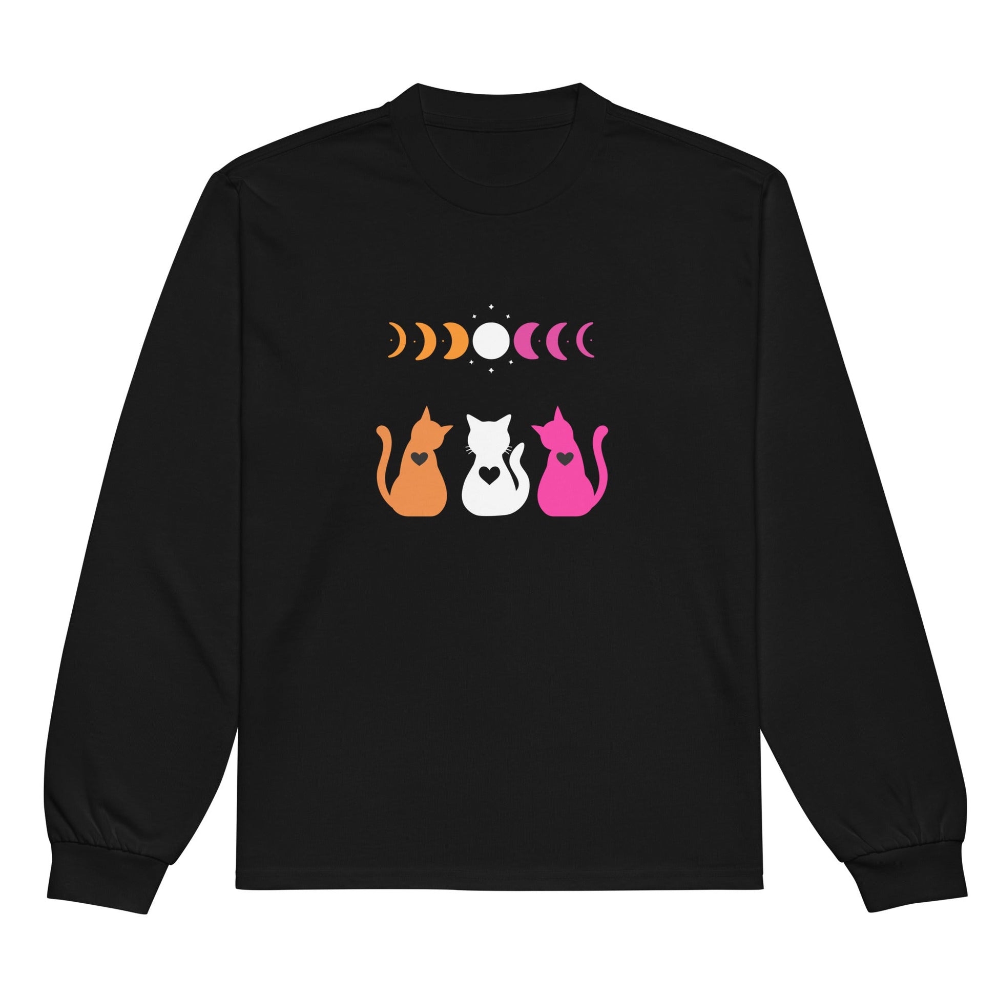 Subtle Lesbian Flag | Cats and Moon Phases | Premium heavyweight long sleeve shirt - The Sapphic Company