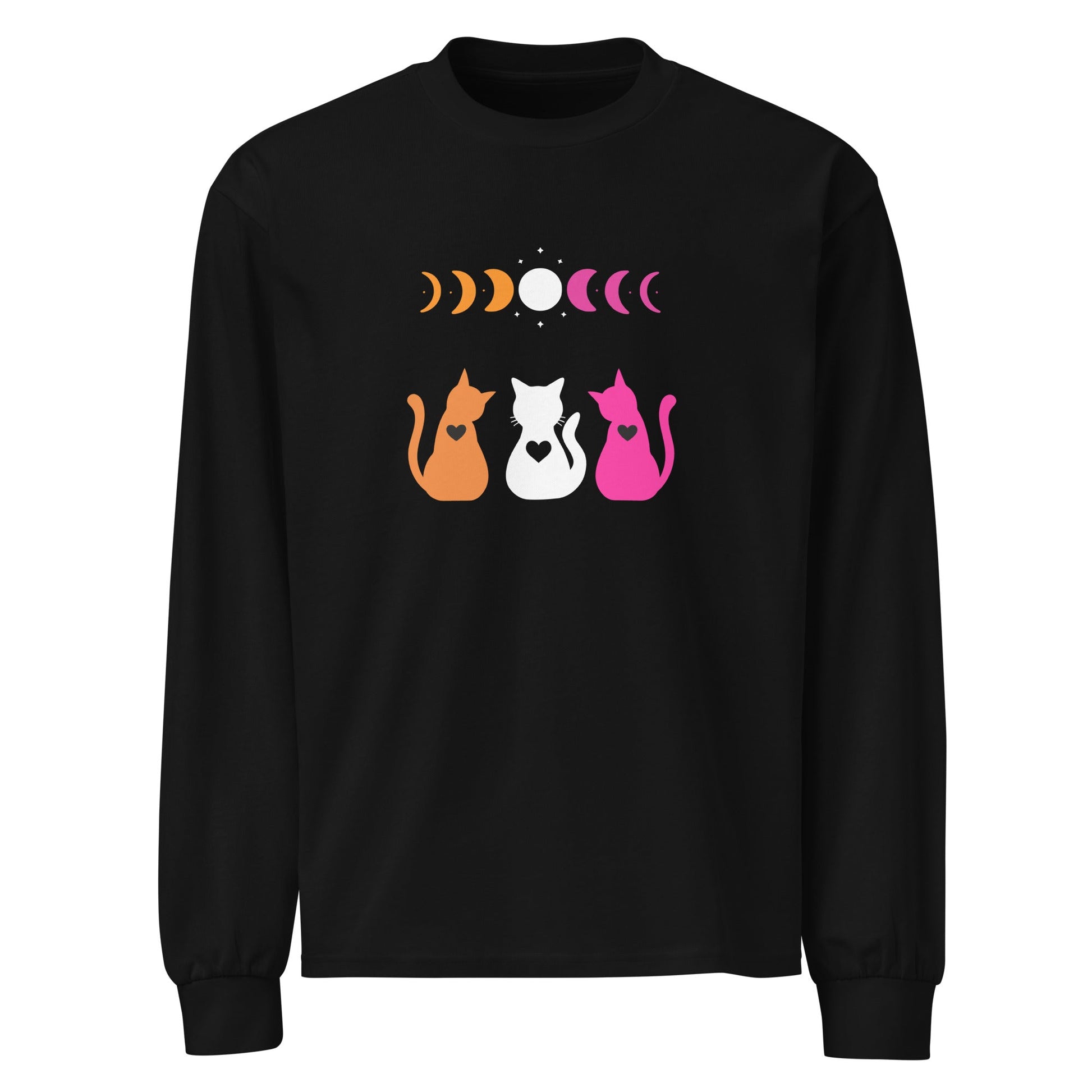Subtle Lesbian Flag | Cats and Moon Phases | Premium heavyweight long sleeve shirt - The Sapphic Company