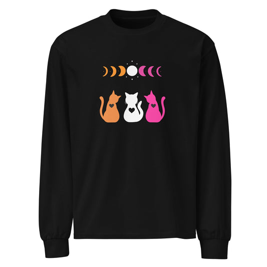 Subtle Lesbian Flag | Cats and Moon Phases | Premium heavyweight long sleeve shirt - The Sapphic Company