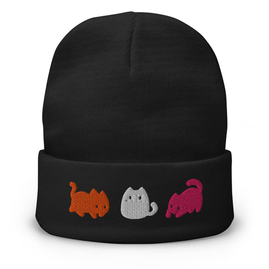 Subtle Lesbian Flag | Cute Cats | Embroidered Beanie - The Sapphic Company