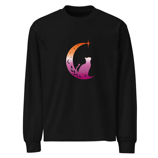 Subtle Lesbian Flag | Moonlit Cat | Premium heavyweight long sleeve shirt - The Sapphic Company