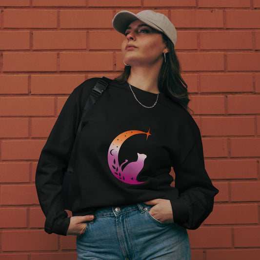 Subtle Lesbian Flag | Moonlit Cat | Premium heavyweight long sleeve shirt - The Sapphic Company