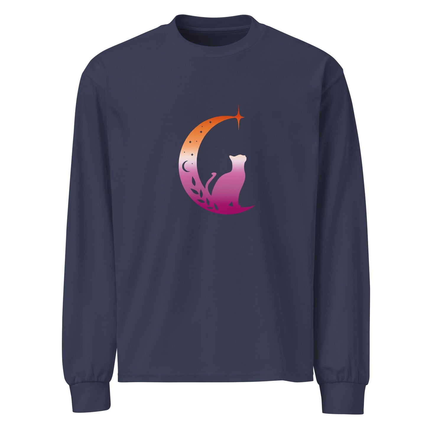 Subtle Lesbian Flag | Moonlit Cat | Premium heavyweight long sleeve shirt - The Sapphic Company