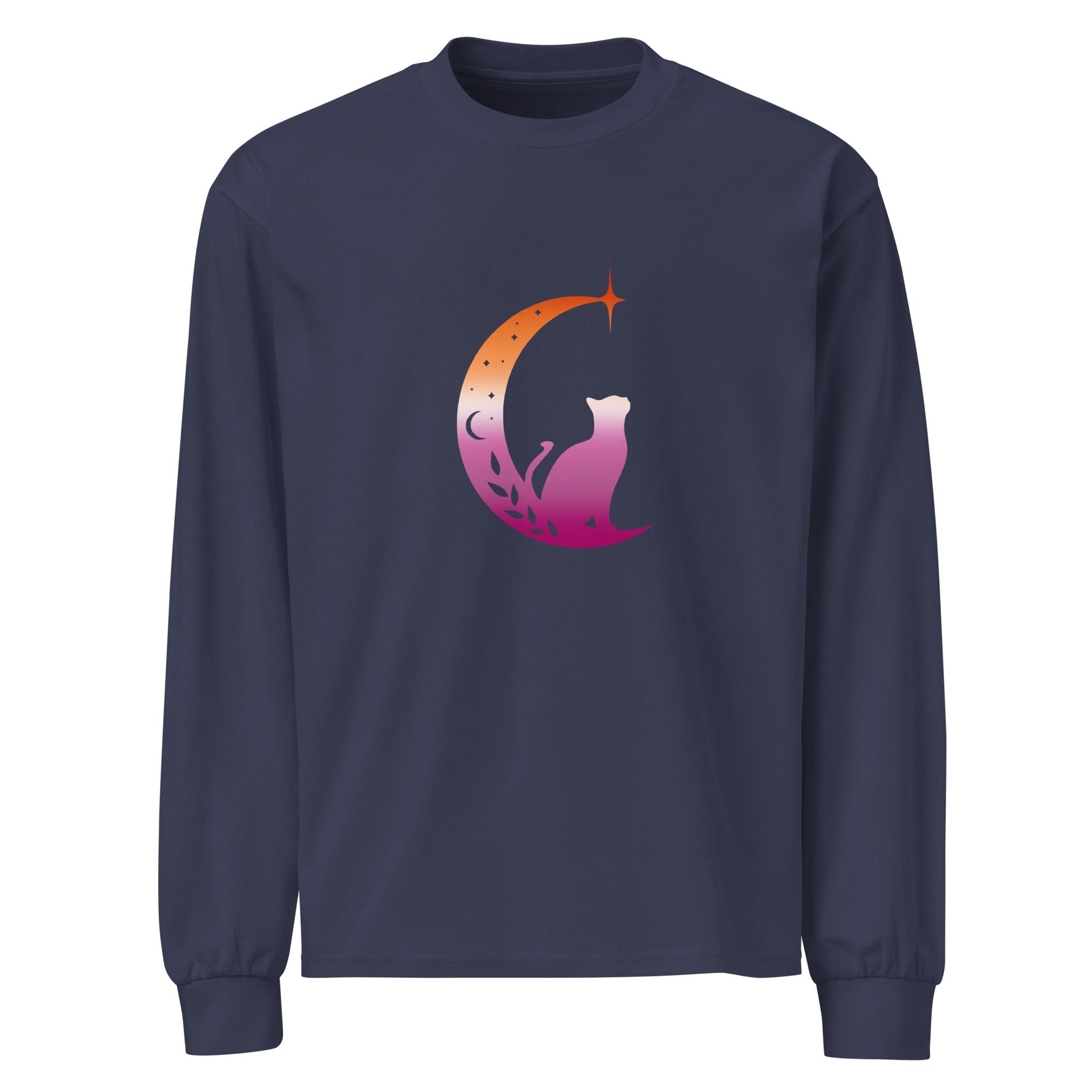 Subtle Lesbian Flag | Moonlit Cat | Premium heavyweight long sleeve shirt - The Sapphic Company