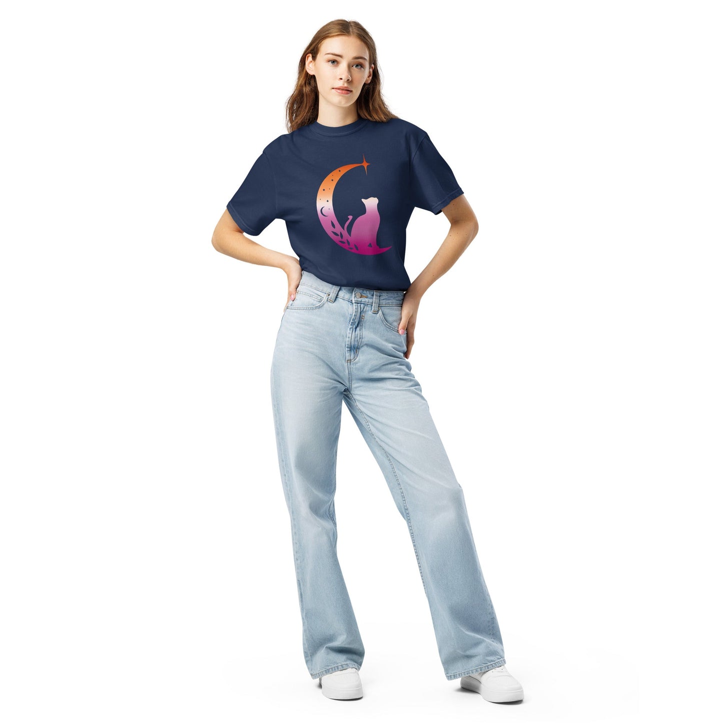 Subtle Lesbian Flag | Moonlit Cat | T-shirt - The Sapphic Company